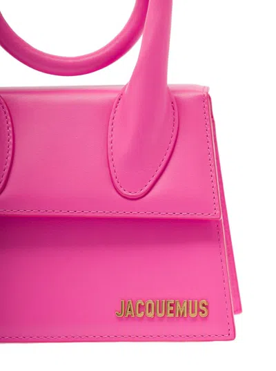 Shop Jacquemus 'le Chiquito Noeud' Fuchsia Crossbody Bag With Logo Detail In Leather Woman In Pink