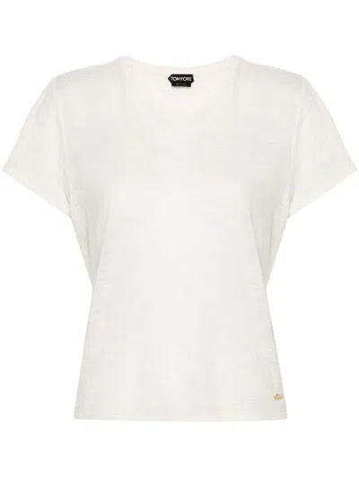 Shop Tom Ford Slub Cotton Jersey Crewneck T-shirt Clothing In White