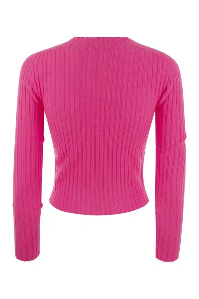 Shop Vanisé Lulu - Ribbed Cropped Cashmere Knitwear In Fuxia
