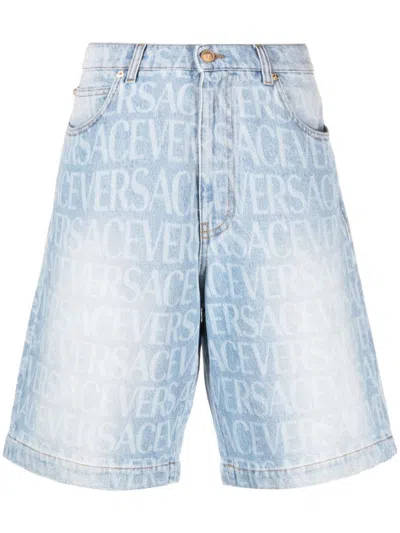 Shop Versace Shorts In Clear Blue
