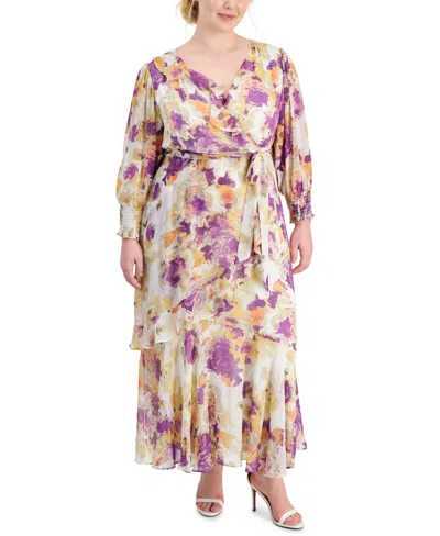 Shop Taylor Plus Size Printed Chiffon A-line Dress In Ivory Select
