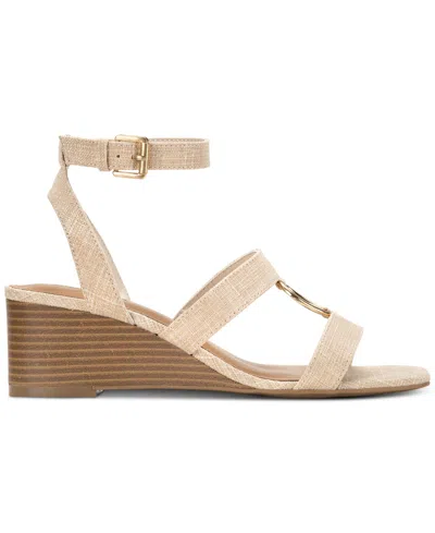 Shop Style & Co Women's Lourizzaa Ankle-strap Wedge Sandals, Created For Macy's In Cork