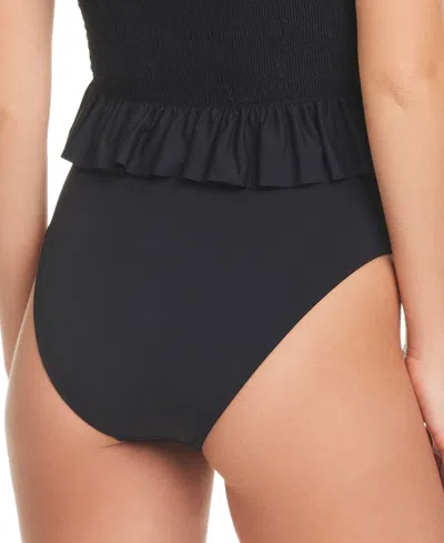 Shop Jessica Simpson Women's High-waist Pull-on Bikini Bottom In Black