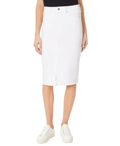 Shop Jones New York Petite Lexington Slit-front Denim Skirt In Soft White