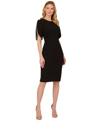 Shop Adrianna Papell Women's Imitation Pearl-trim Crepe Sheath Dress In Black