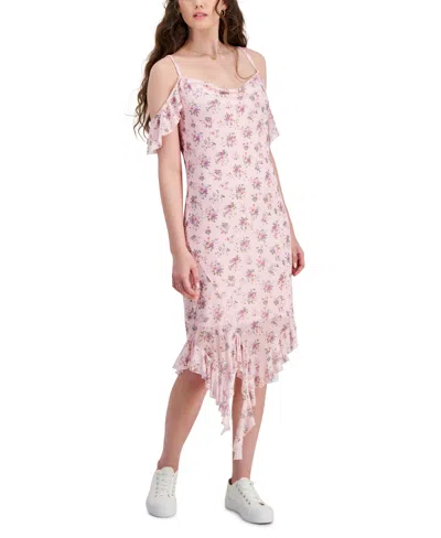 Shop Tinseltown Juniors' Mesh Ruffle Midi Dress In Cloud Pink