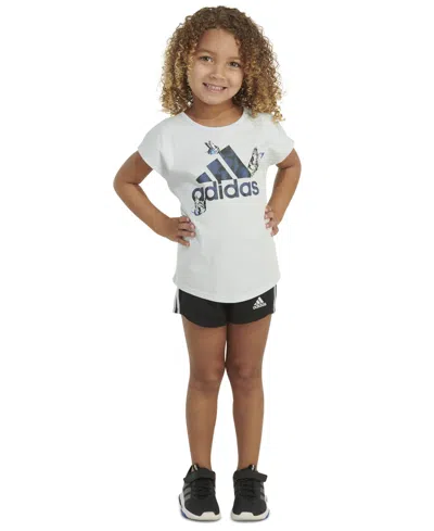 Shop Adidas Originals Little & Toddler Girls Graphic T-shirt & Mesh Shorts, 2 Piece Set In Halo Blue