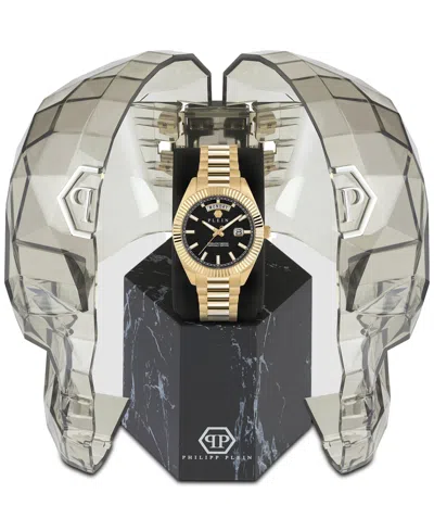 Shop Philipp Plein Men's Date Superlative Gold Ion Plated Stainless Steel Bracelet Watch 42mm