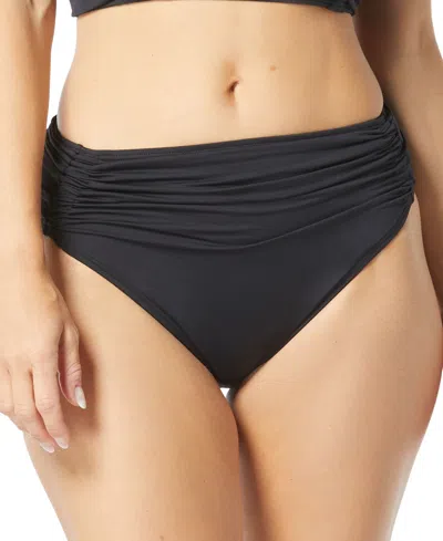 Shop Carmen Marc Valvo Women's Shirred-waist Bikini Bottoms In Black