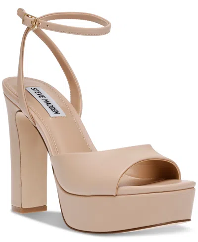 Shop Steve Madden Women's Assured Ankle-strap Platform Dress Sandals In Almond Leather
