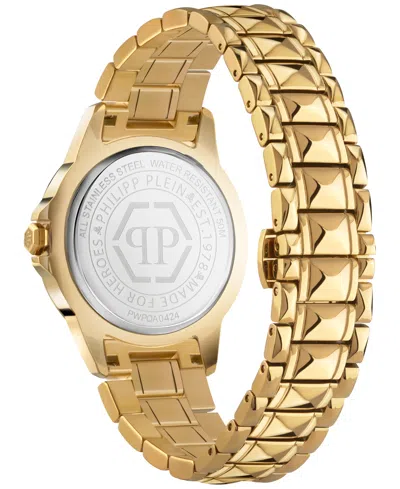 Shop Philipp Plein Women's Lady Rock Gold Ion Plated Studded Stainless Steel Bracelet Watch 38mm