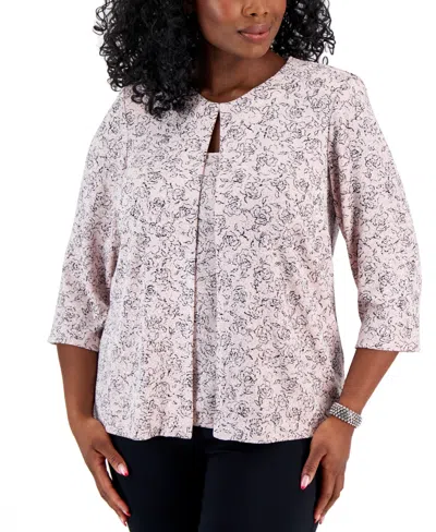 Shop Alex Evenings Plus Size Hook-front Jacket & Tank Top Set In Shell Pink