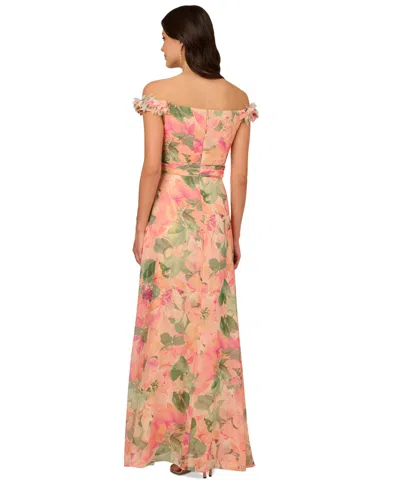 Shop Adrianna Papell Women's Printed Off-the-shoulder Chiffon Gown In Blush Multi