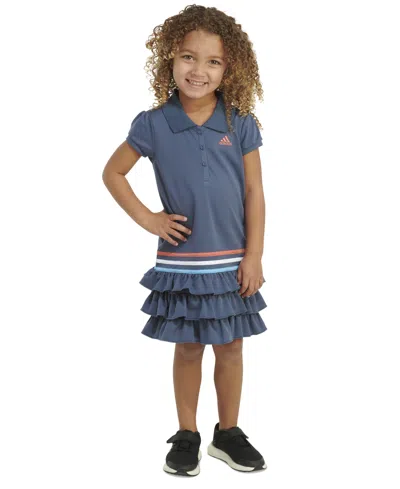 Shop Adidas Originals Little & Toddler Girls Short-sleeve Ruffled Polo Dress In Preloved Ink