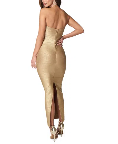 Shop Bebe Juniors' Bandage Strapless Maxi Dress In Gold