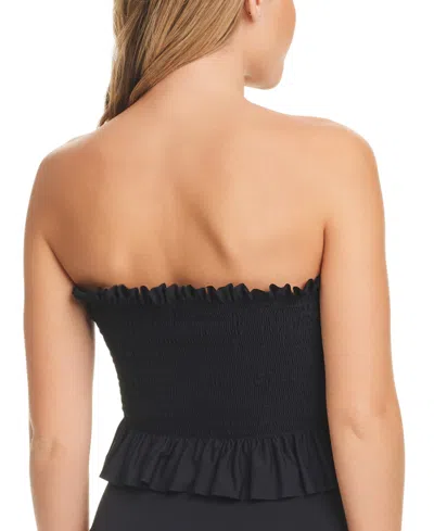 Shop Jessica Simpson Women's Smocked Ruffled Covertible Tankini Top In Black