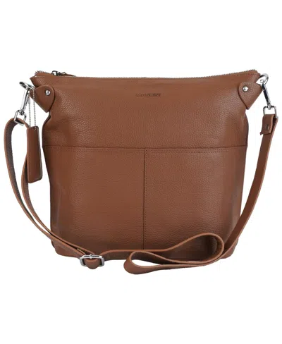 Shop Mancini Pebbled Collection Susan Leather Crossbody Hobo Bag In Camel