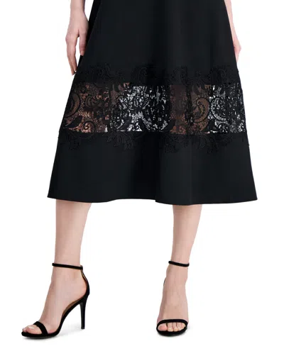 Shop Anne Klein Women's Sleeveless Lace-inset Midi Dress In Anne Black