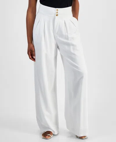 Shop Bar Iii Petite High Rise Pleat-front Wide Leg Pants, Created For Macy's In Bright White