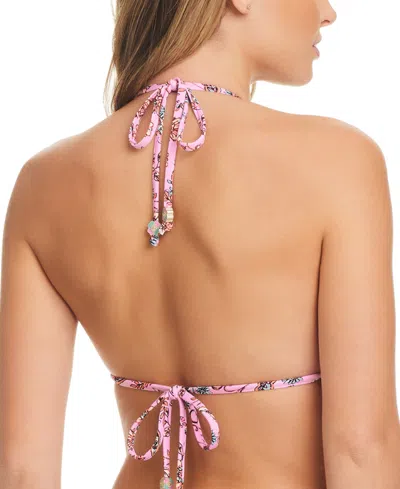 Shop Jessica Simpson Women's Triangle Halter Floral-print Bikini Top In Viridian