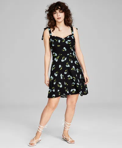 Shop And Now This Women's Floral-print Tie-strap Dress In Black Flor
