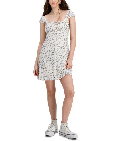 Shop Hippie Rose Juniors' Mesh Cap-sleeve Mini Dress In Bone Floral