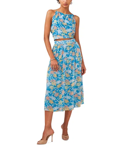 Shop 1.state Women's Printed Midi Skirt In Naples Blue