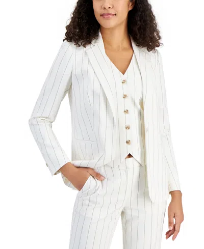 Shop Anne Klein Women's Single-button Notched-collar Blazer In Bright White,latte