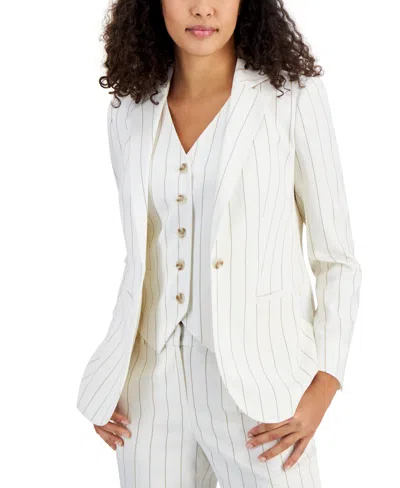 Shop Anne Klein Women's Single-button Notched-collar Blazer In Bright White,latte