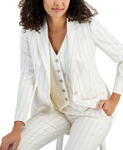 Shop Anne Klein Women's Single-button Notched-collar Blazer In Bright White,latte