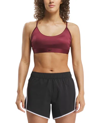 Shop Reebok Women's Shine Lux Strappy Medium-impact Sports Bra In Classic Maroon F