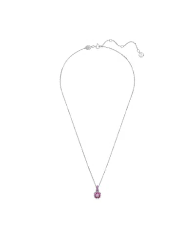 Shop Swarovski Rhodium Plated Square Cut Color Birthstone Pendant Necklace In February,purple