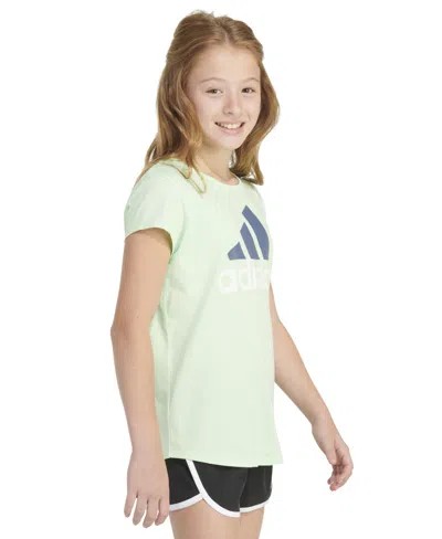 Shop Adidas Originals Big Girls Short-sleeve Cotton Essential Logo Graphic T-shirt In Semi Green Spark