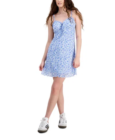 Shop Hippie Rose Juniors' Mesh Mini Dress In Blue Floral