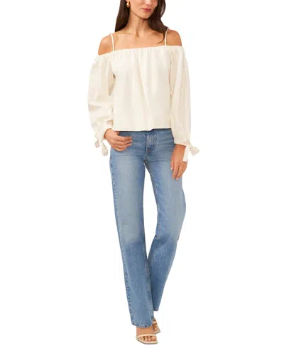 Shop 1.state Women's Tie Cuff Cold Shoulder Blouse In Ultra White