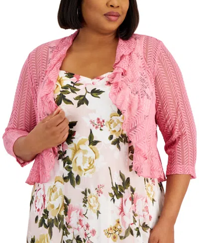 Shop Connected Plus Size Crochet Jacket & Floral-print Dress In Blush