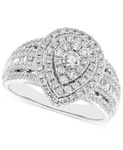 Shop Macy's Diamond Pear-shaped Halo Cluster Engagement Ring (1 Ct. T.w.) In 14k White Gold