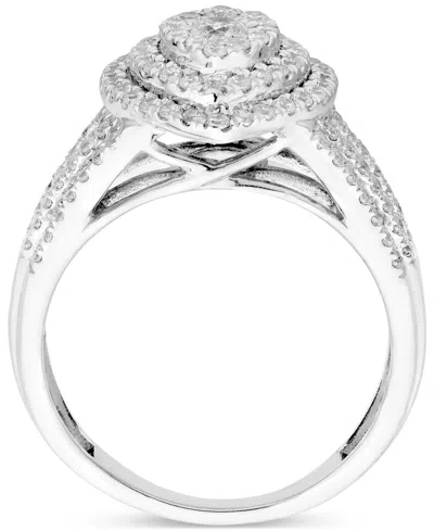 Shop Macy's Diamond Pear-shaped Halo Cluster Engagement Ring (1 Ct. T.w.) In 14k White Gold