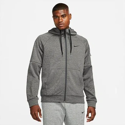 Shop Nike Men's Therma-fit Full-zip Hoodie In Charcoal Heather/dark Smoke Grey/black