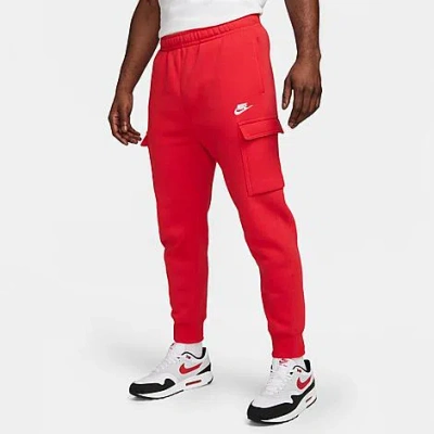 Shop Nike Men's Sportswear Club Fleece Cargo Jogger Pants In University Red/university Red/white