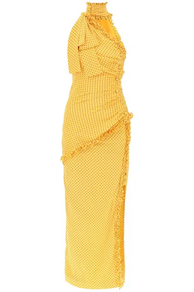 Shop Alessandra Rich Polka Dot One-shoulder Maxi Dress In Mixed Colours