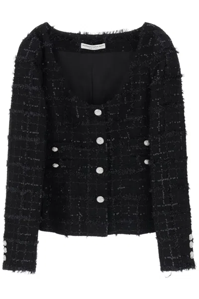 Shop Alessandra Rich Tweed Jacket With Sequins Embell In Black