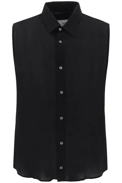 Shop Ami Alexandre Mattiussi Ami Paris Textured Voile Sleeveless Shirt In Black