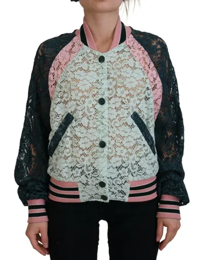 Shop Dolce & Gabbana Elegant Floral Lace Bomber Jacket