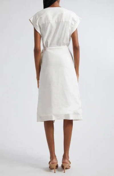 Shop Veronica Beard Octavia Linen Blend Midi Wrap Dress In Off White