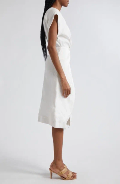 Shop Veronica Beard Octavia Linen Blend Midi Wrap Dress In Off White