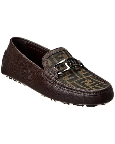 Shop Fendi O'lock Ff Jacquard & Leather Loafer In Brown