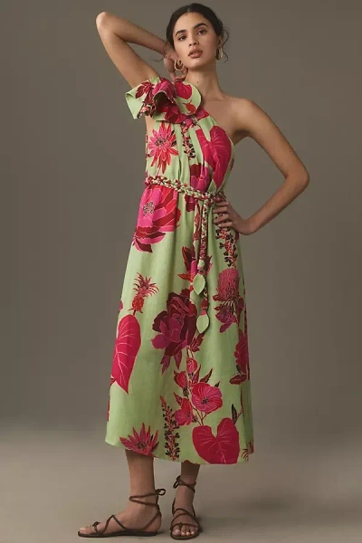 Shop Farm Rio Fresh Garden One-shoulder Linen Maxi Dress In Multicolor