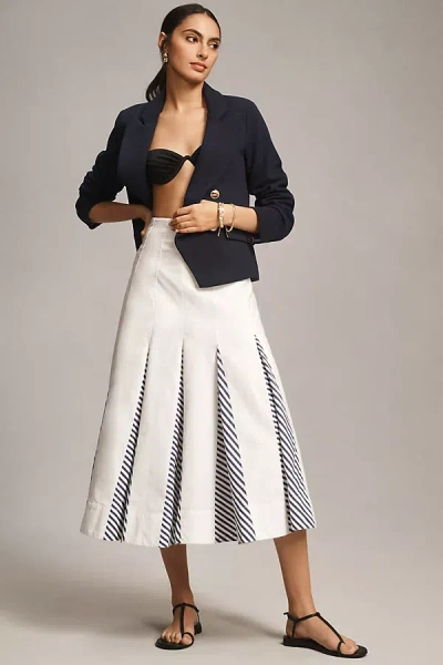 Shop Maeve Paneled Stripe Godet Midi Skirt In Blue
