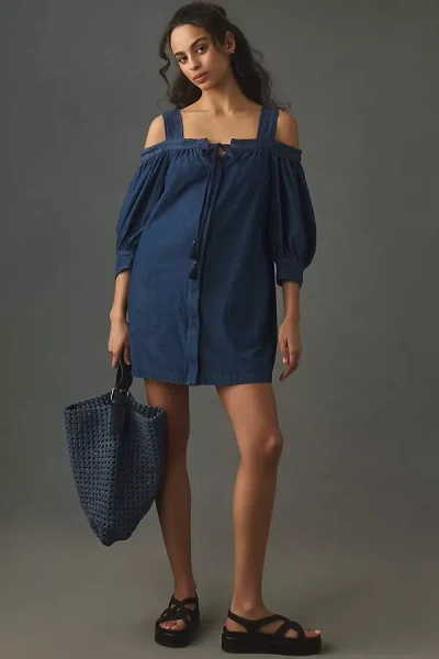 Shop Plenty By Tracy Reese Off-the-shoulder Denim Mini Dress In Blue